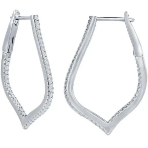 Classic Women's Earrings - Sterling Silver Ultra Thin 30mm CZ Marquise Hoop | D-7885