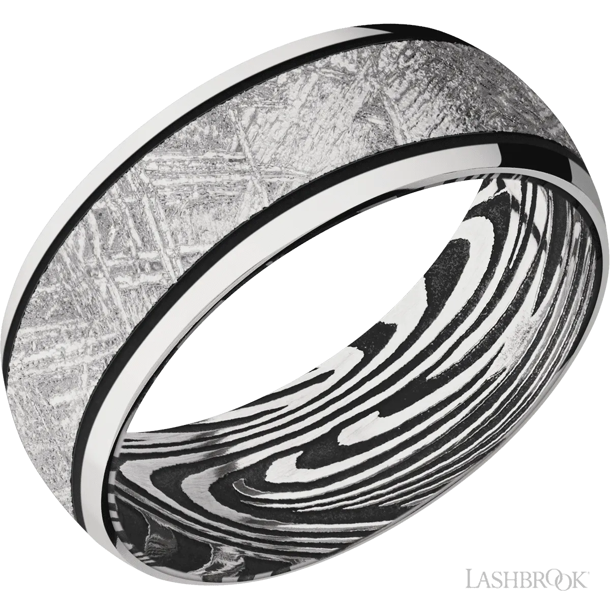 Cobalt Chrome Band with Polish Finish and Meteorite Inlay and Sunset - 8MM