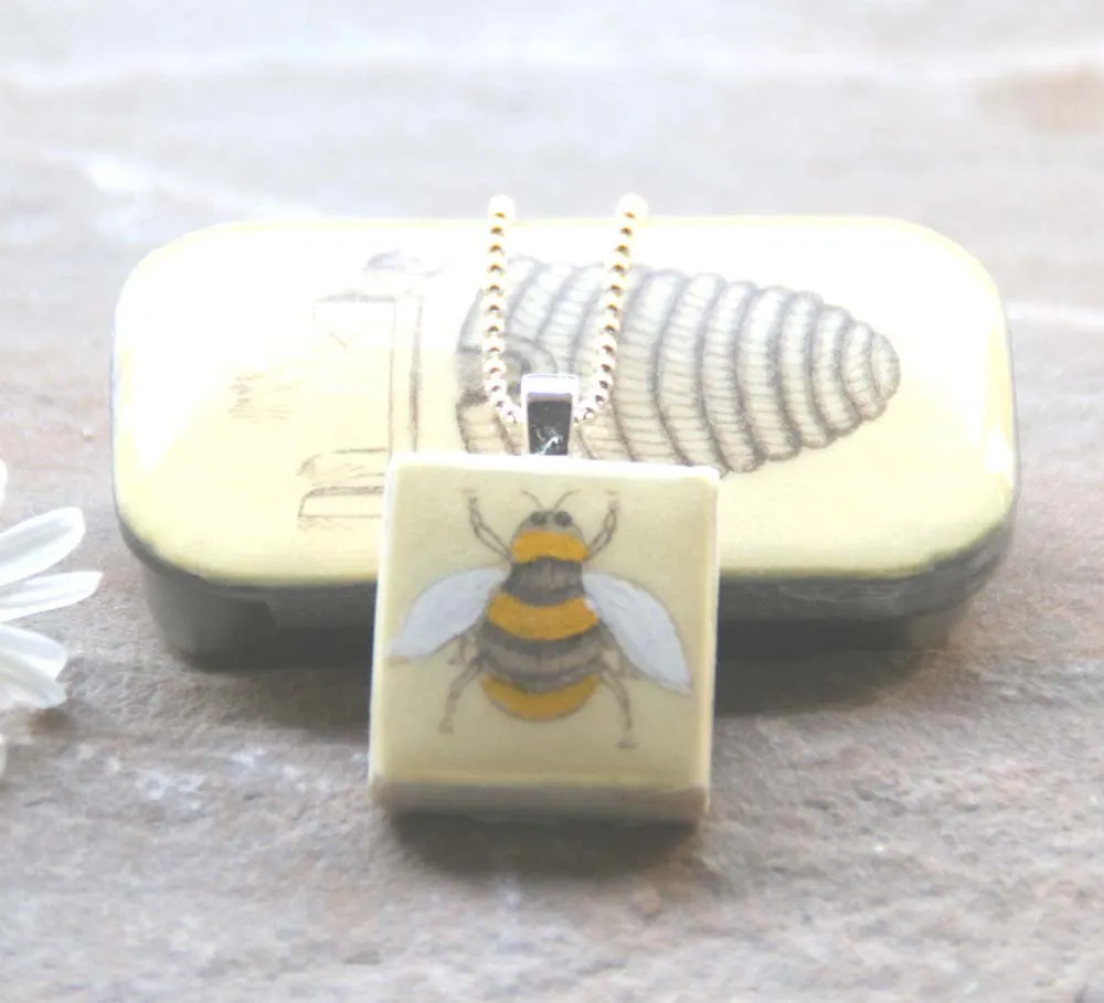 Cottage Garden Scrabble Tile Pendant and Teeny Tiny Tin - Bee