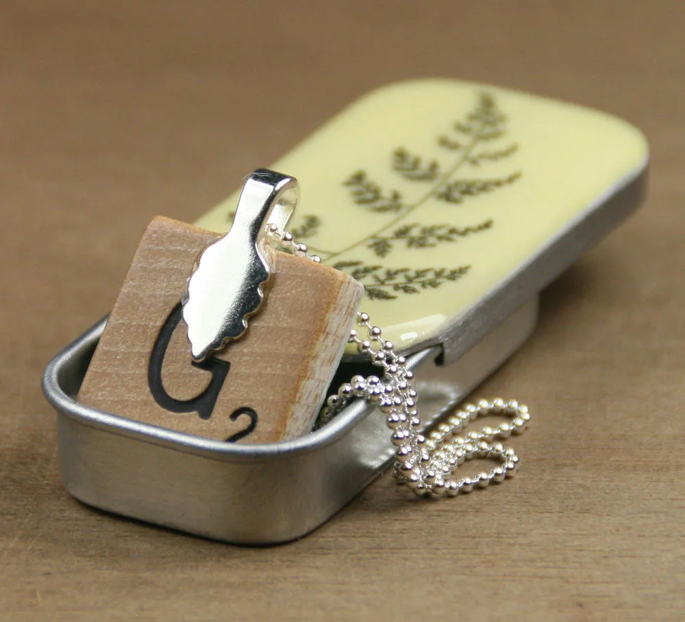 Cottage Garden Scrabble Tile Pendant and Teeny Tiny Tin - Fern