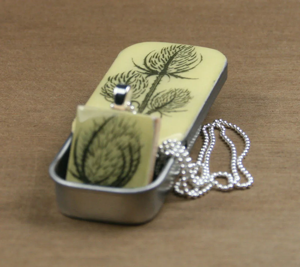 Cottage Garden Scrabble Tile Pendant and Teeny Tiny Tin - Teasel