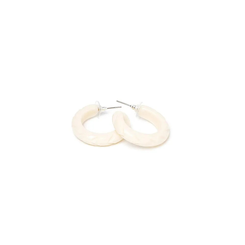 Cream Heavy Carve Hoop Earrings by Splendette