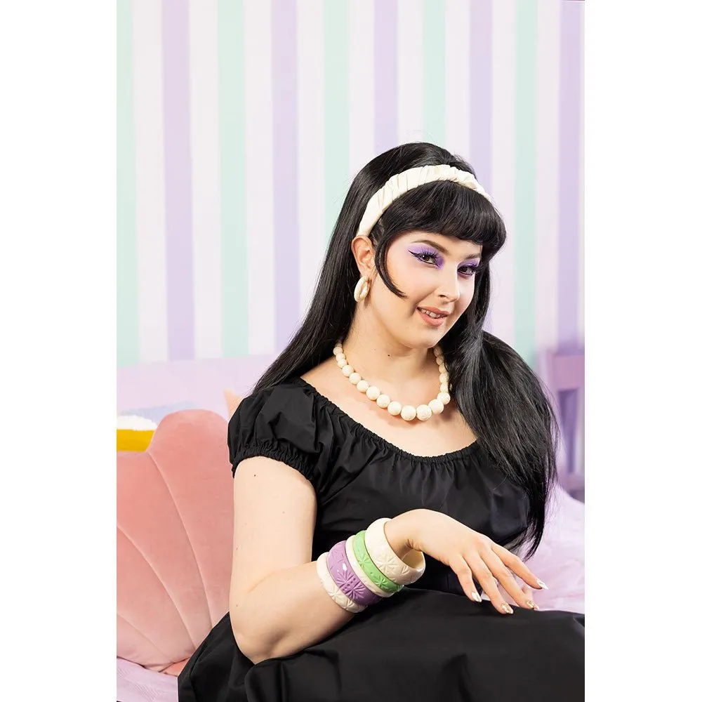 Cream Heavy Carve Hoop Earrings by Splendette