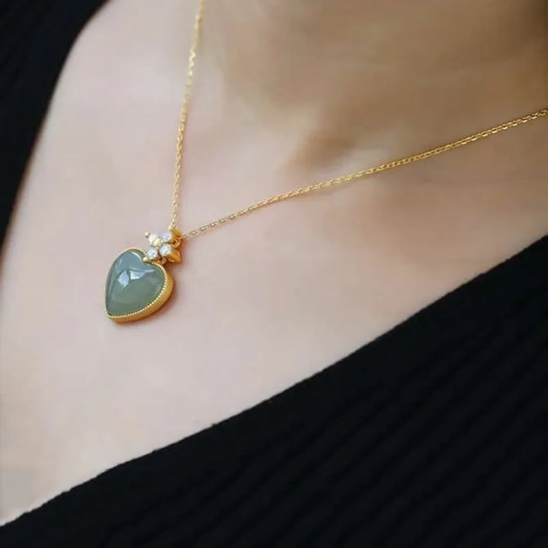 Crystal Natural Hetian Jasper Exquisite Love Ladies Necklace Pendant