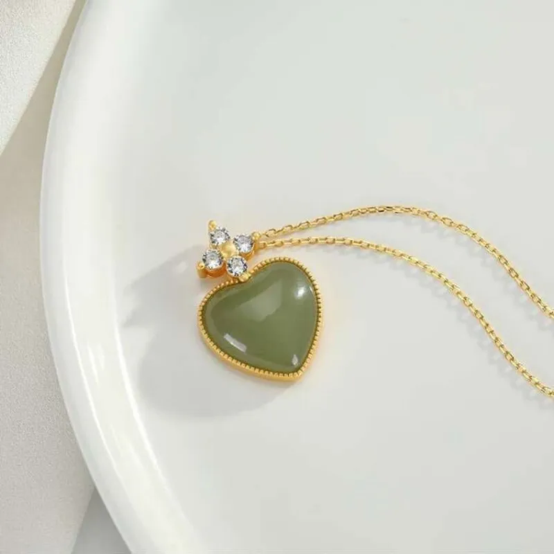 Crystal Natural Hetian Jasper Exquisite Love Ladies Necklace Pendant