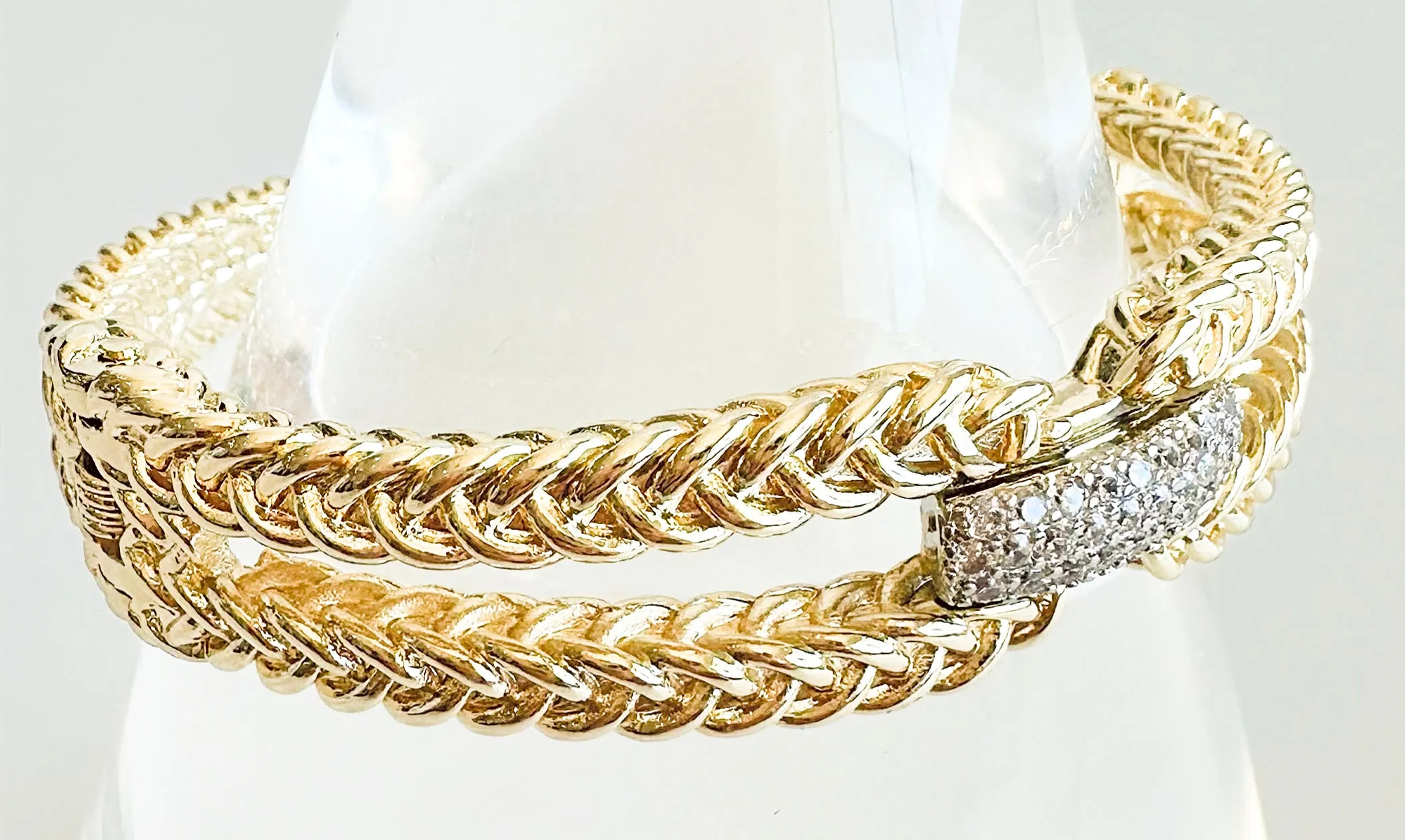 CZ Braided Hinged Bangle Bracelet