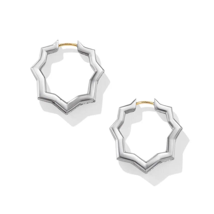 David Yurman Zig Zag Stax Hoop Earrings in Sterling Silver with Diamonds, 22.8mm
