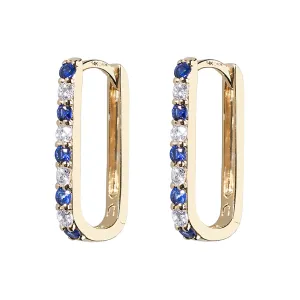 Diamond   Blue Sapphire Small Paperclip Hoop Earring