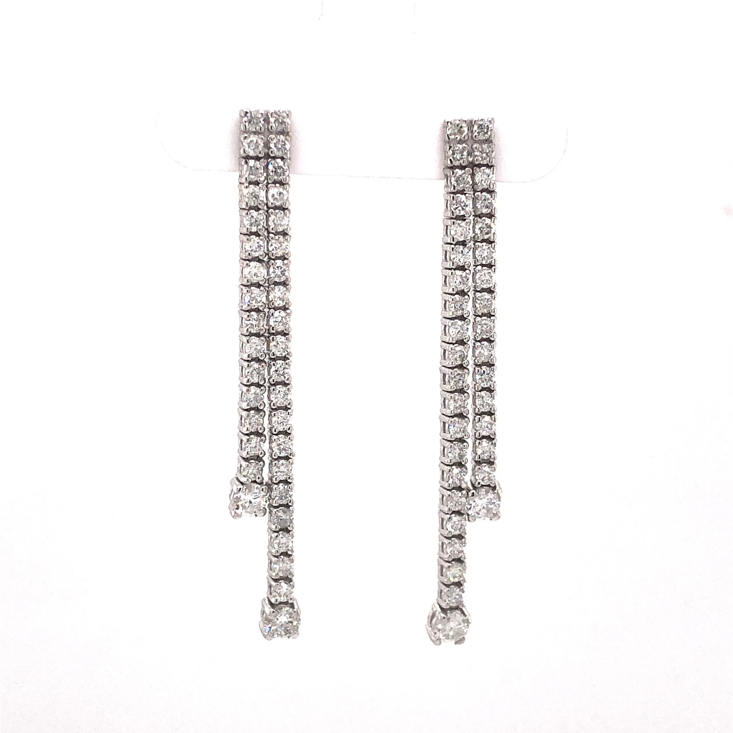 Double Row Diamond Drop Earrings in 14k White Gold