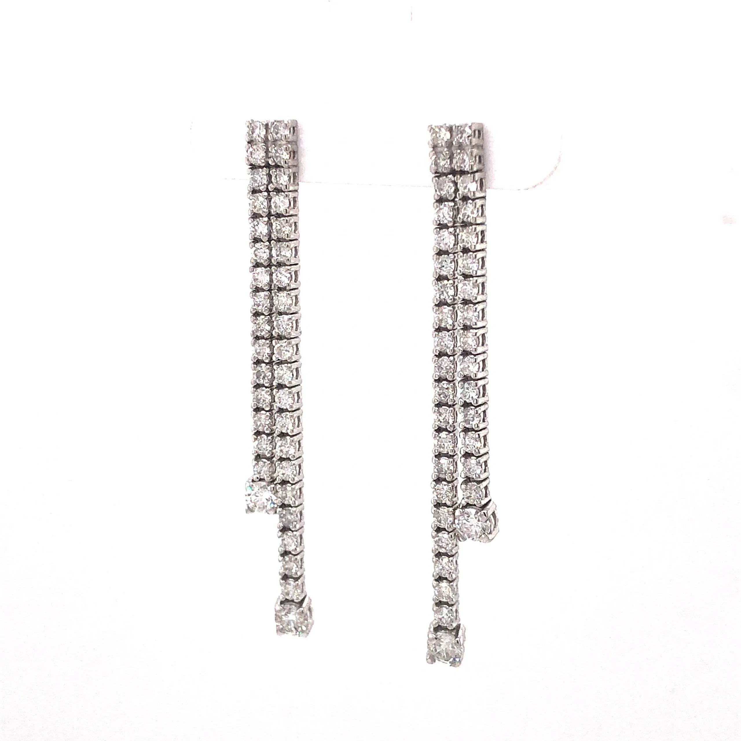Double Row Diamond Drop Earrings in 14k White Gold