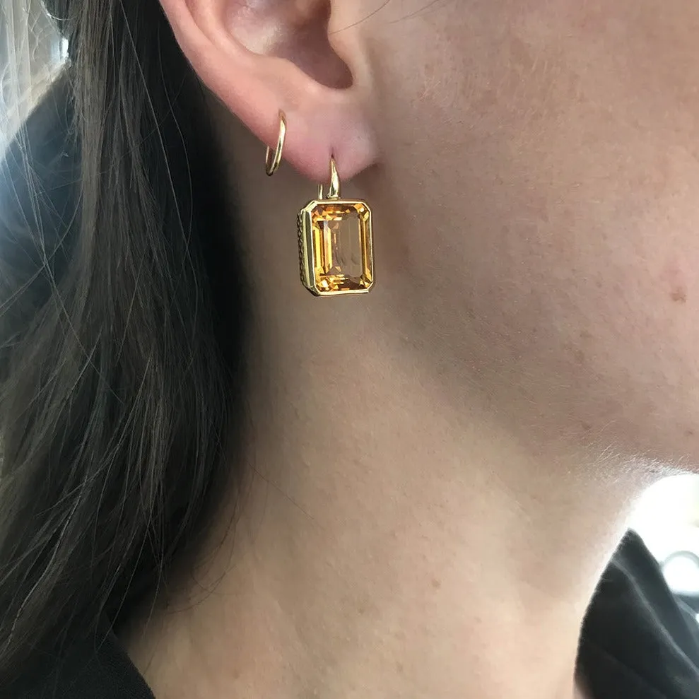 Emerald Cut Citrine Earrings
