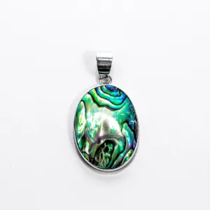 Enchanting Bali Handmade Oval Abalone Shell Medallion Pendant in Sterling Silver