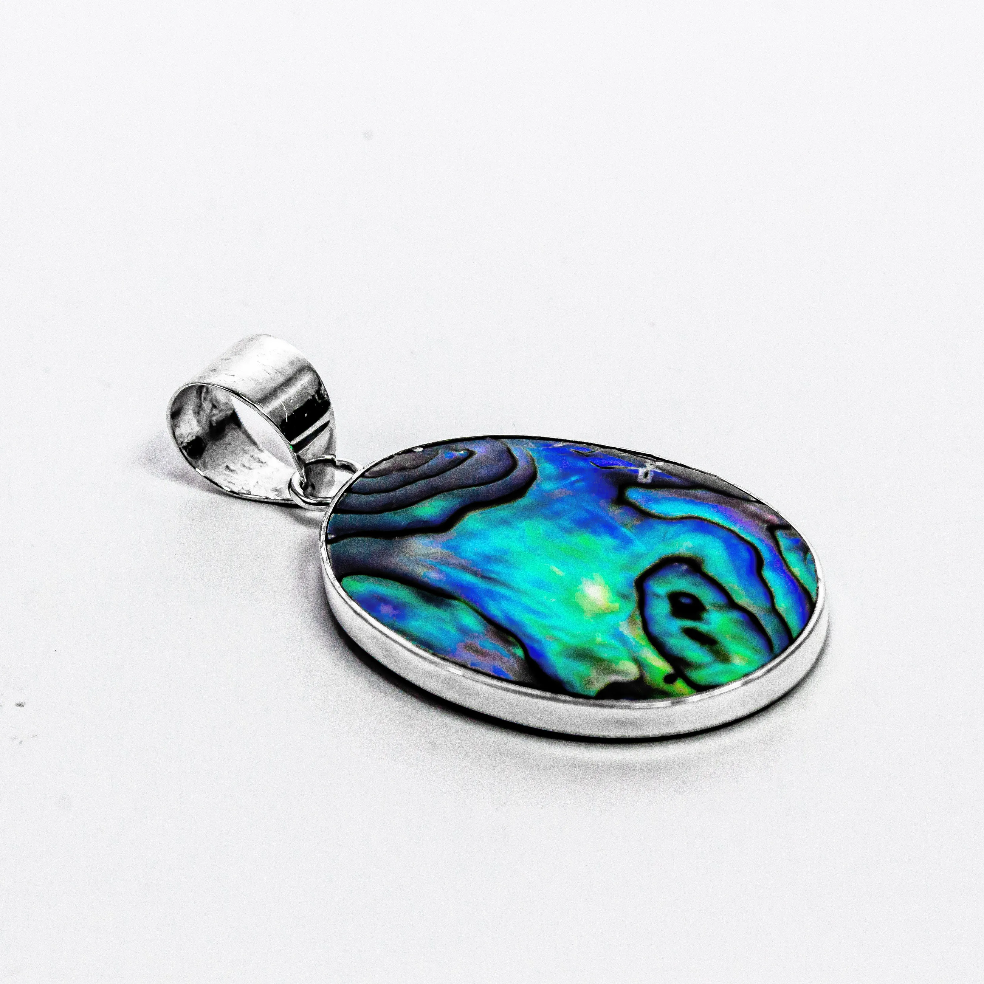 Enchanting Bali Handmade Oval Abalone Shell Medallion Pendant in Sterling Silver