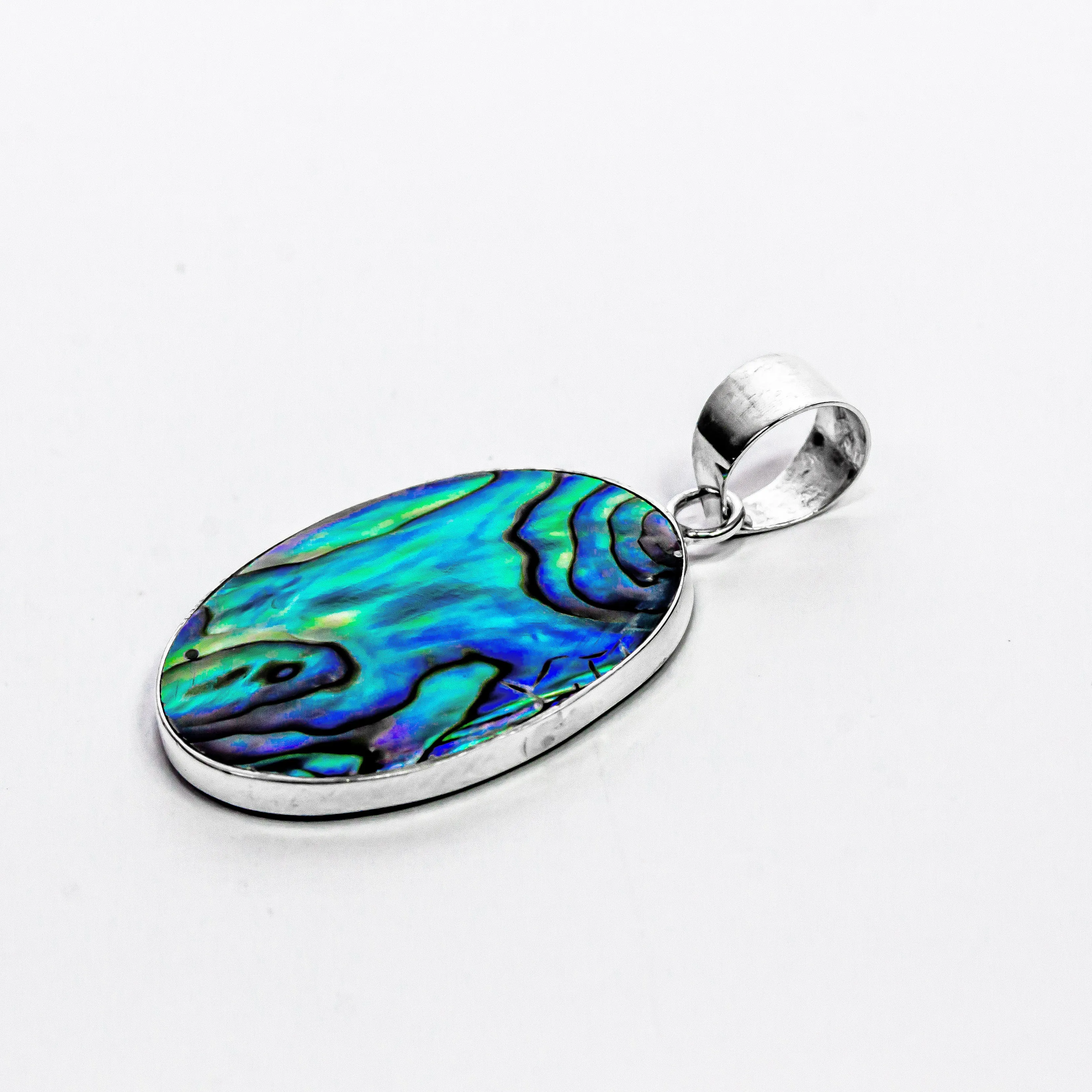 Enchanting Bali Handmade Oval Abalone Shell Medallion Pendant in Sterling Silver