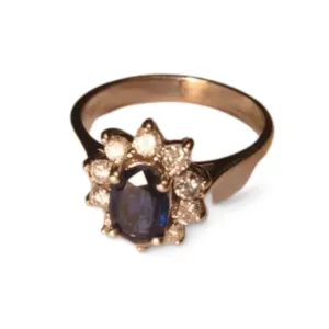 Estate 14K White Gold Sapphire Diamond Engagement Ring