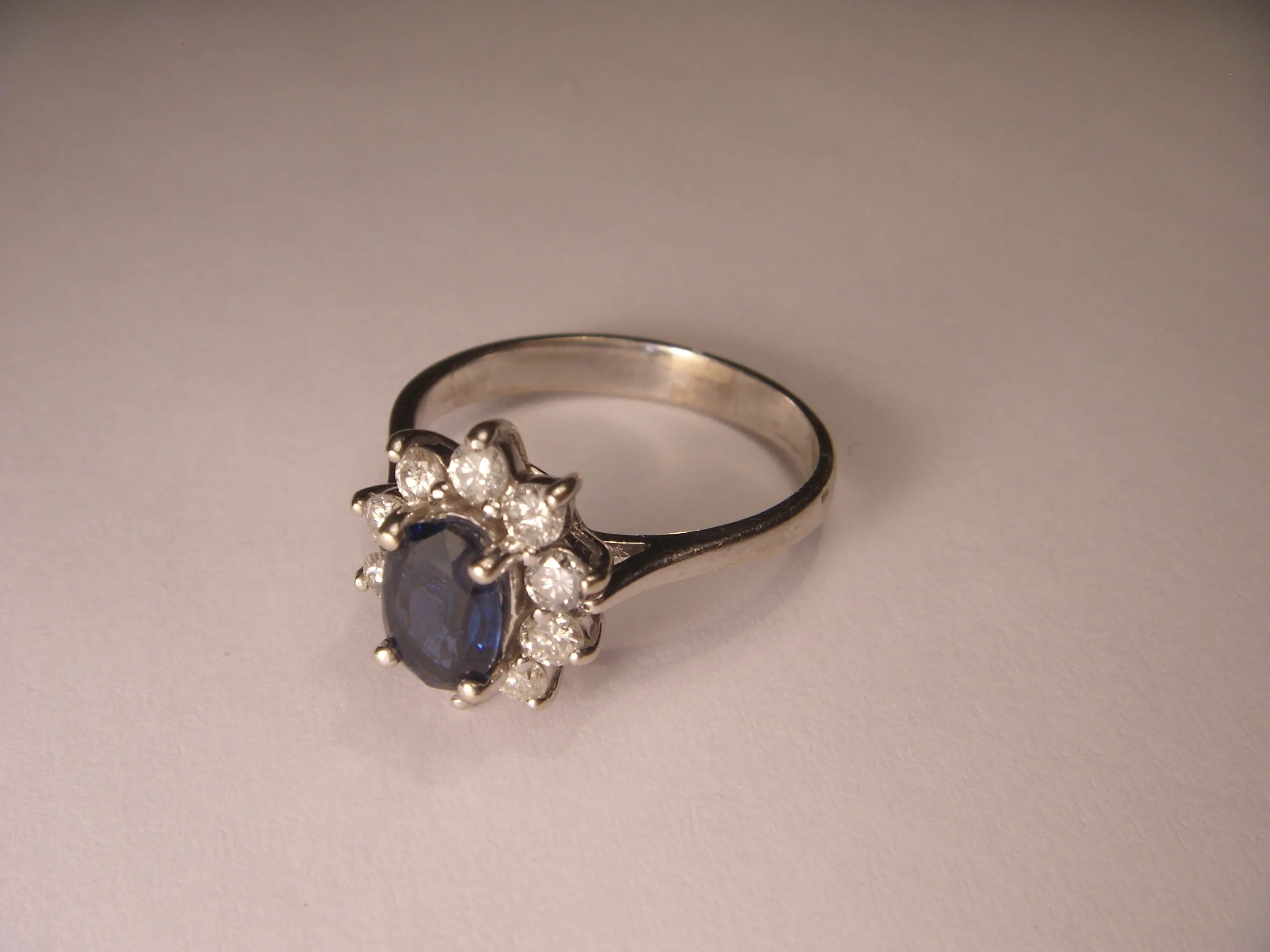 Estate 14K White Gold Sapphire Diamond Engagement Ring