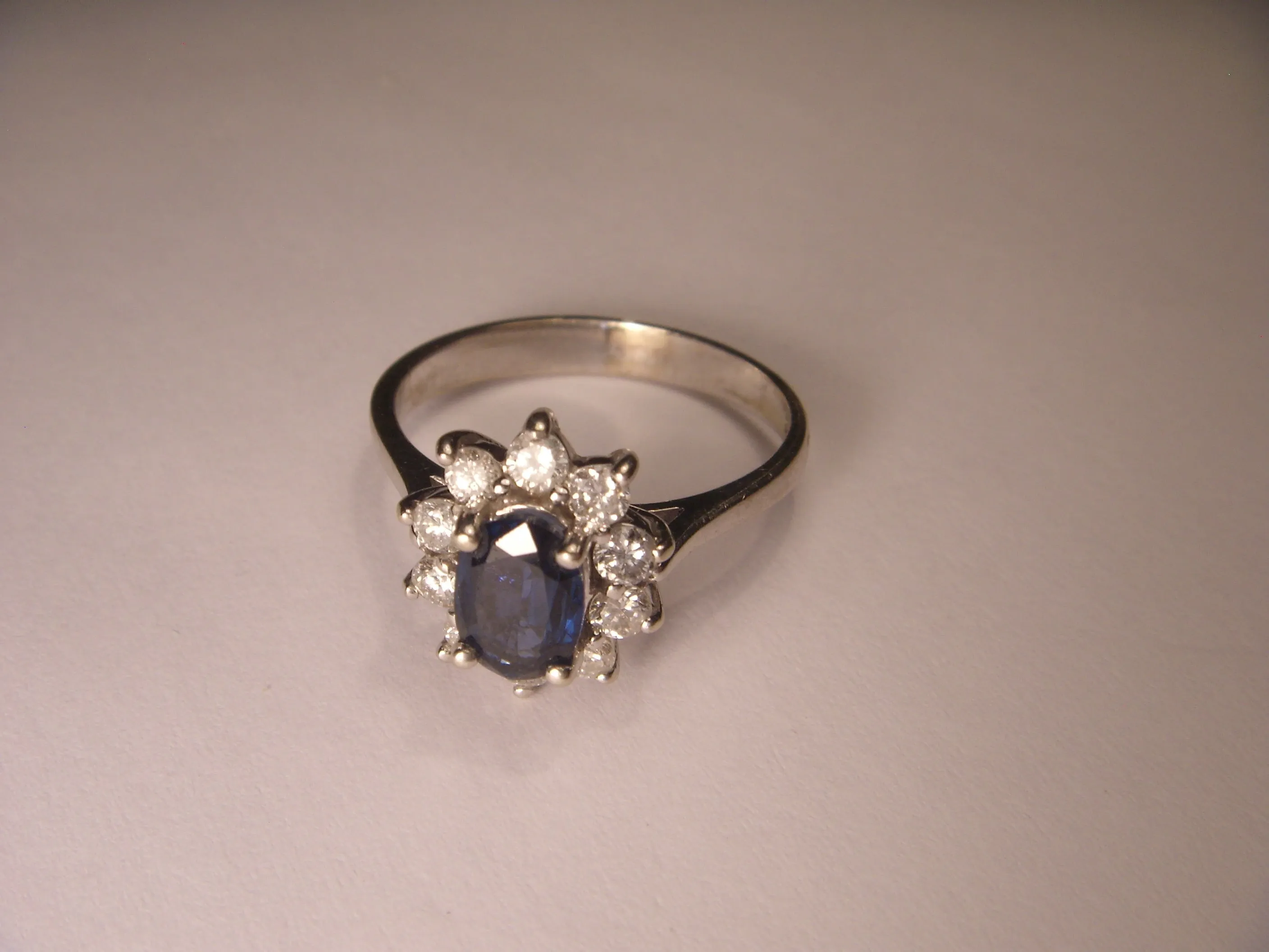 Estate 14K White Gold Sapphire Diamond Engagement Ring