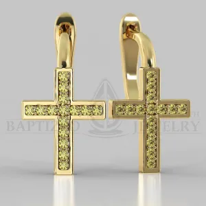 Fancy Yellow Diamond Classic Cross Earrings  - 14K Yellow Gold