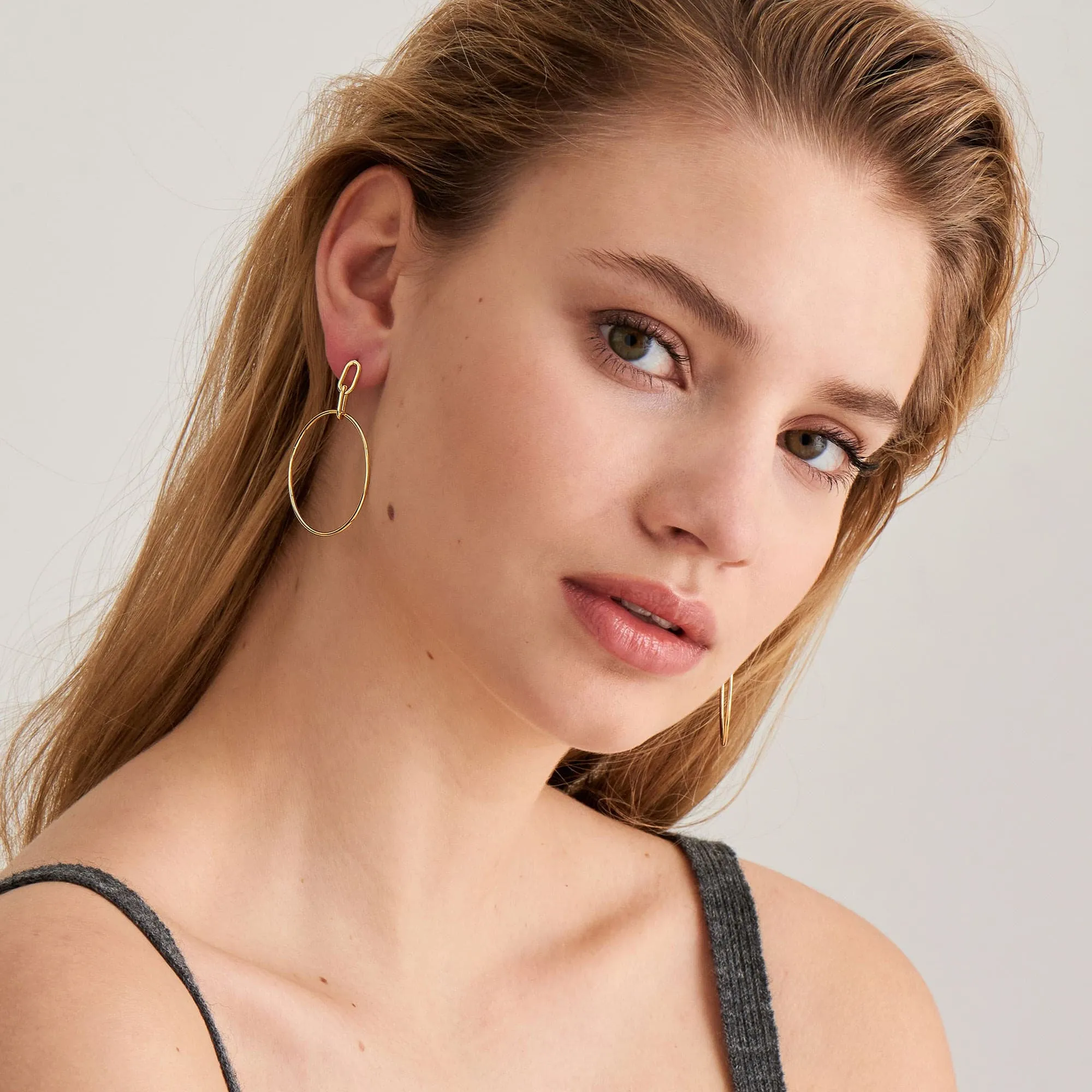 Gold Cable Link Hoop Earrings