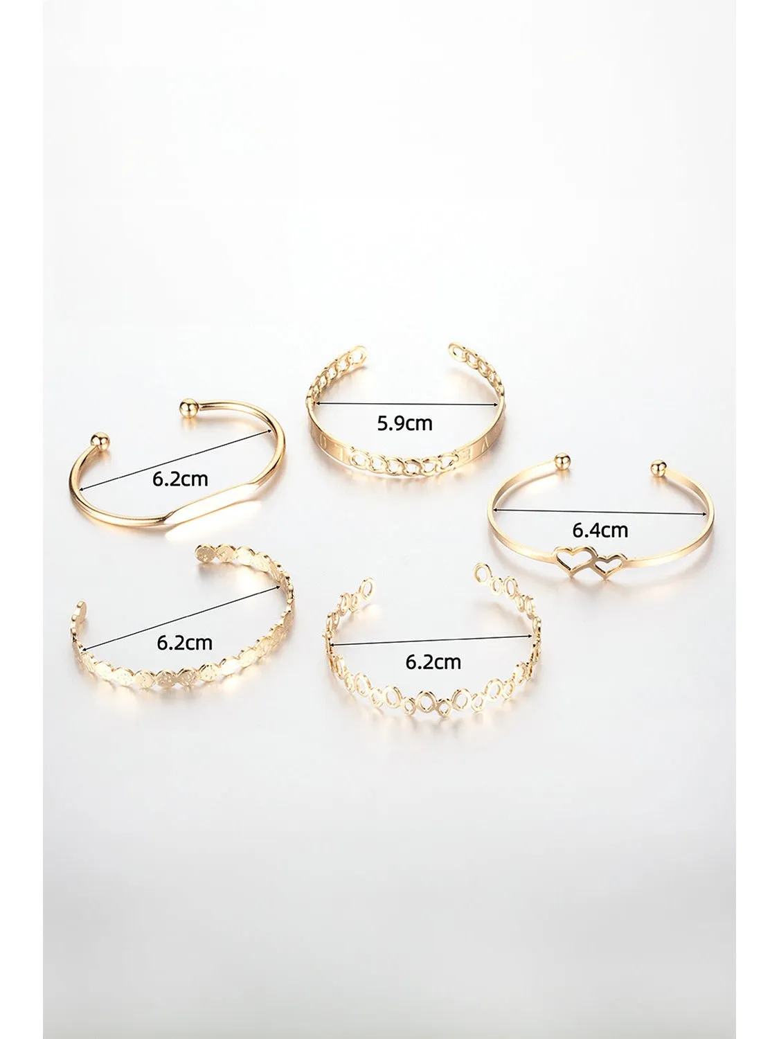 Gold Hollow Out Love Letter Heart Open Cuff Bangle 5pcs