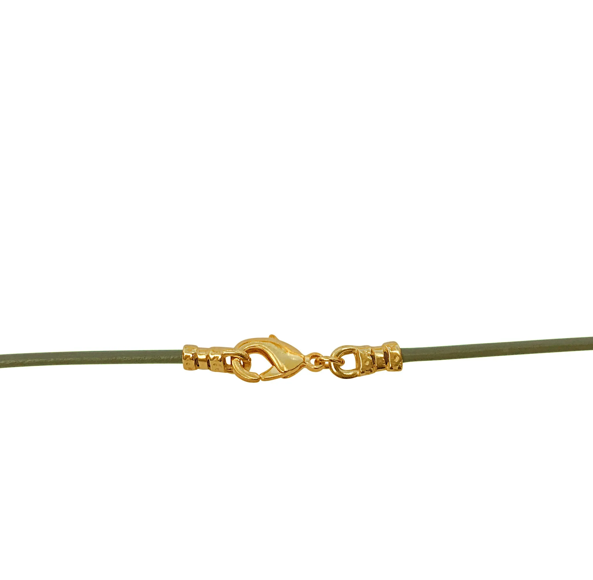 Gold Plated 1.8mm Fine Olive Green Leather Cord Necklace