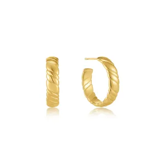 Gold Smooth Twist Hoop Stud Earrings