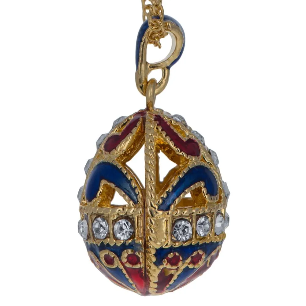 Gold Tone 22 Crystal Brass Blue Royal Egg Pendant Necklace