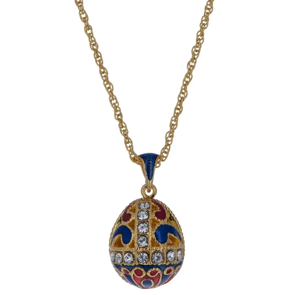 Gold Tone 22 Crystal Brass Blue Royal Egg Pendant Necklace
