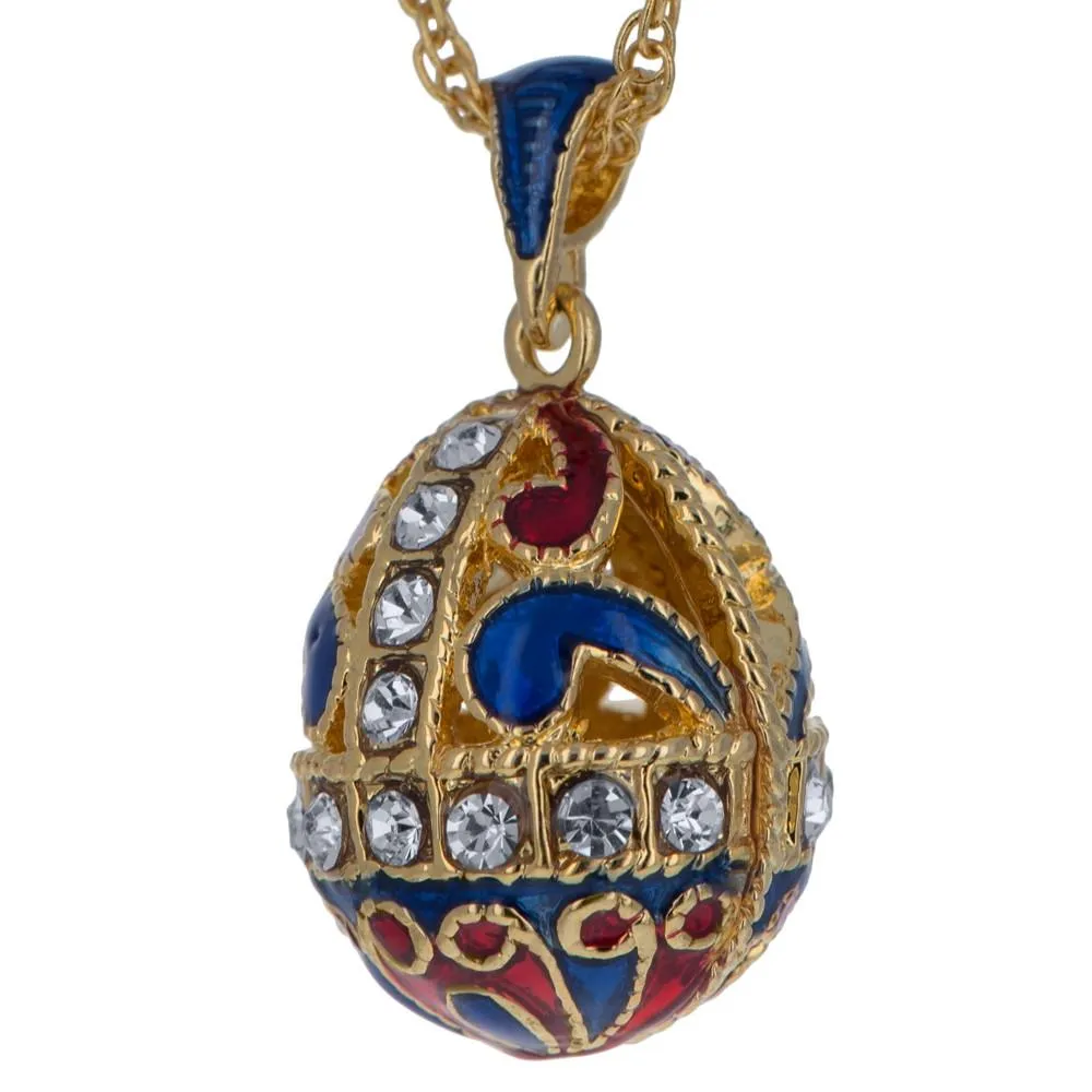 Gold Tone 22 Crystal Brass Blue Royal Egg Pendant Necklace