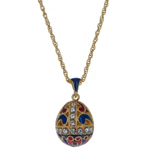 Gold Tone 22 Crystal Brass Blue Royal Egg Pendant Necklace