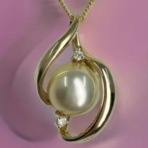 Golden South Sea Pearl Fancy Swirl Diamond Pendant