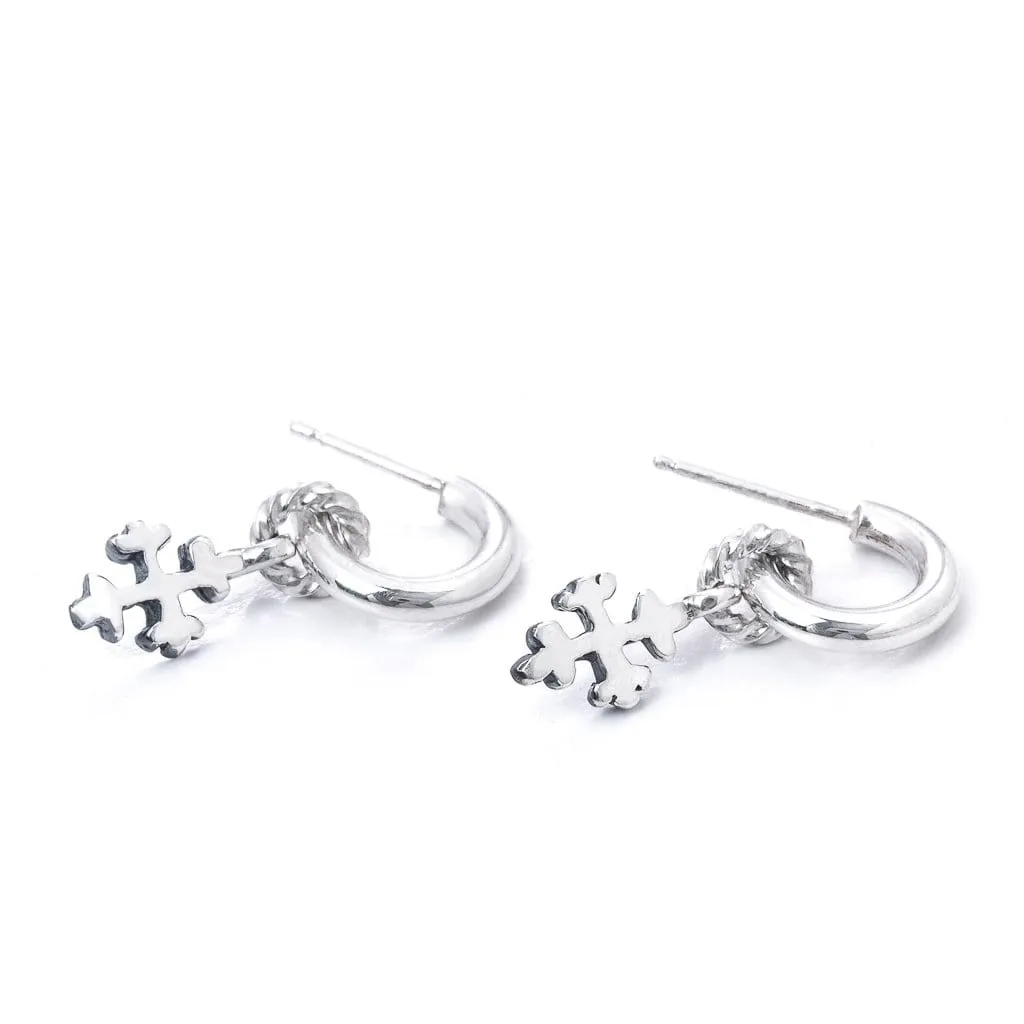 Hallmark Hoop Earrings With 16th Century Cross Charms In Sterling Silver, 26mm