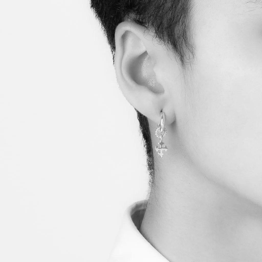 Hallmark Hoop Earrings With 16th Century Cross Charms In Sterling Silver, 26mm