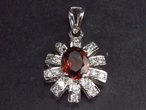 Handcrafted Natural Faceted Rich Red Garnet Sterling Silver Pendant with CZ - 1.1"