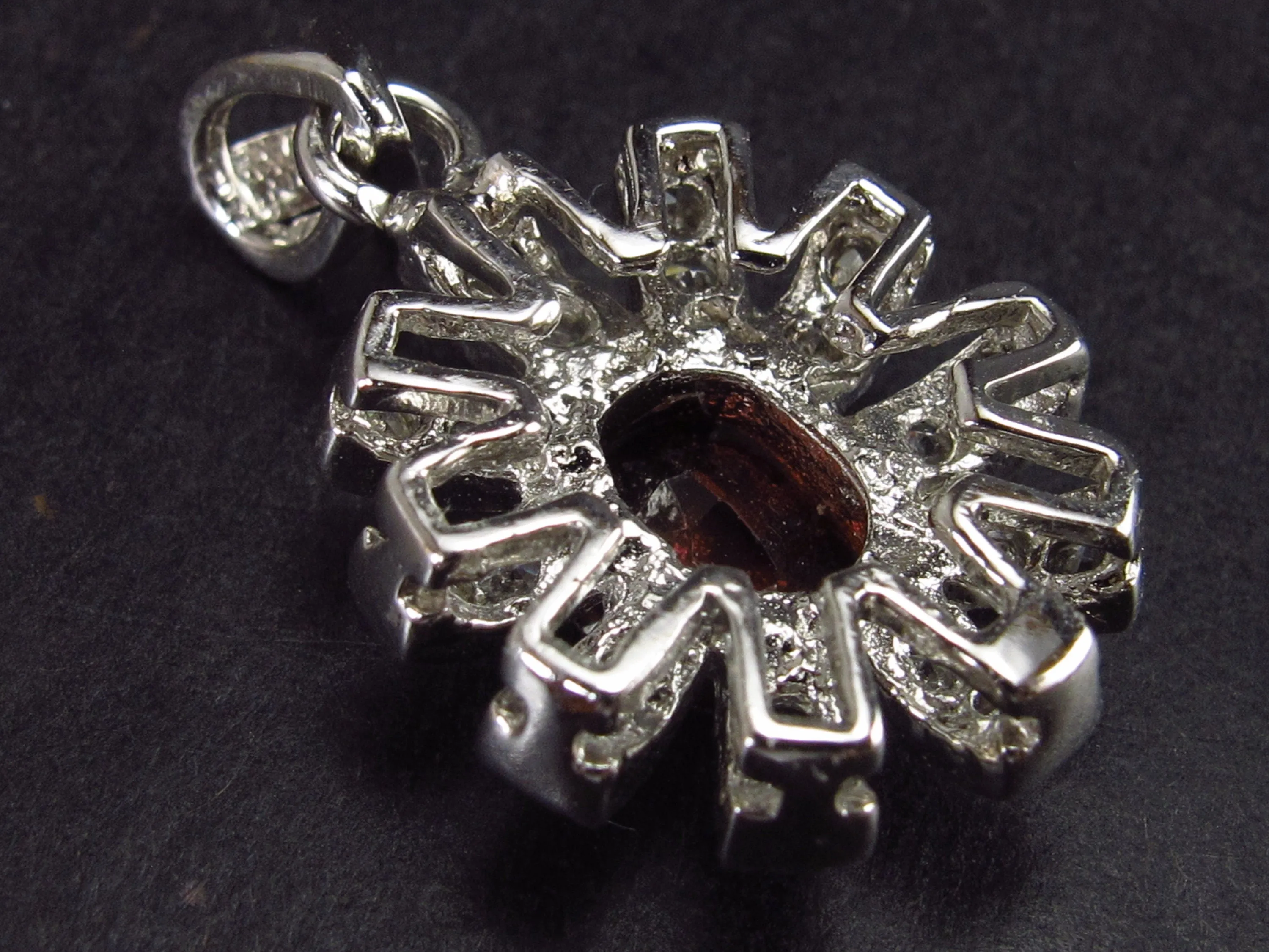 Handcrafted Natural Faceted Rich Red Garnet Sterling Silver Pendant with CZ - 1.1"