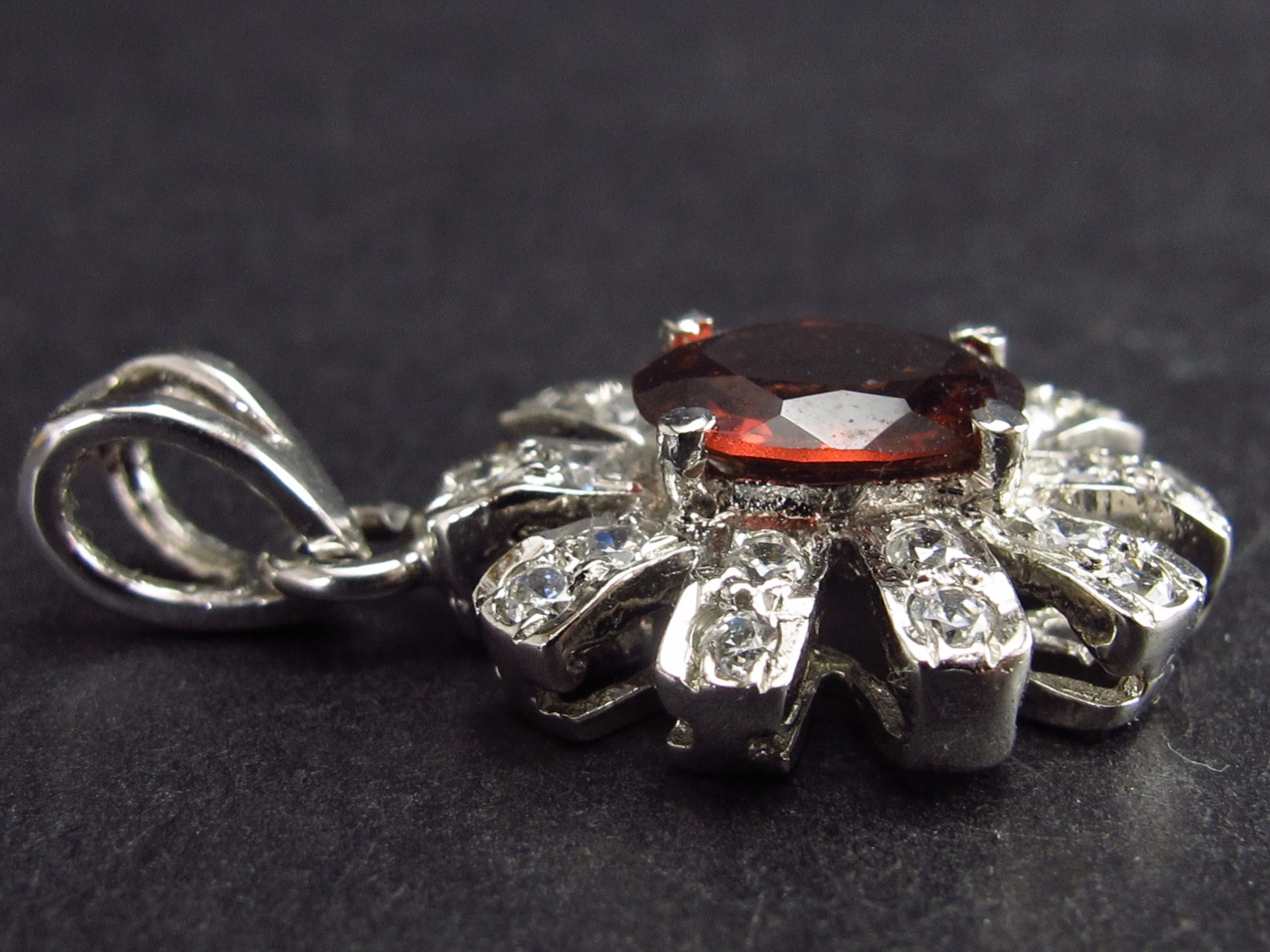 Handcrafted Natural Faceted Rich Red Garnet Sterling Silver Pendant with CZ - 1.1"