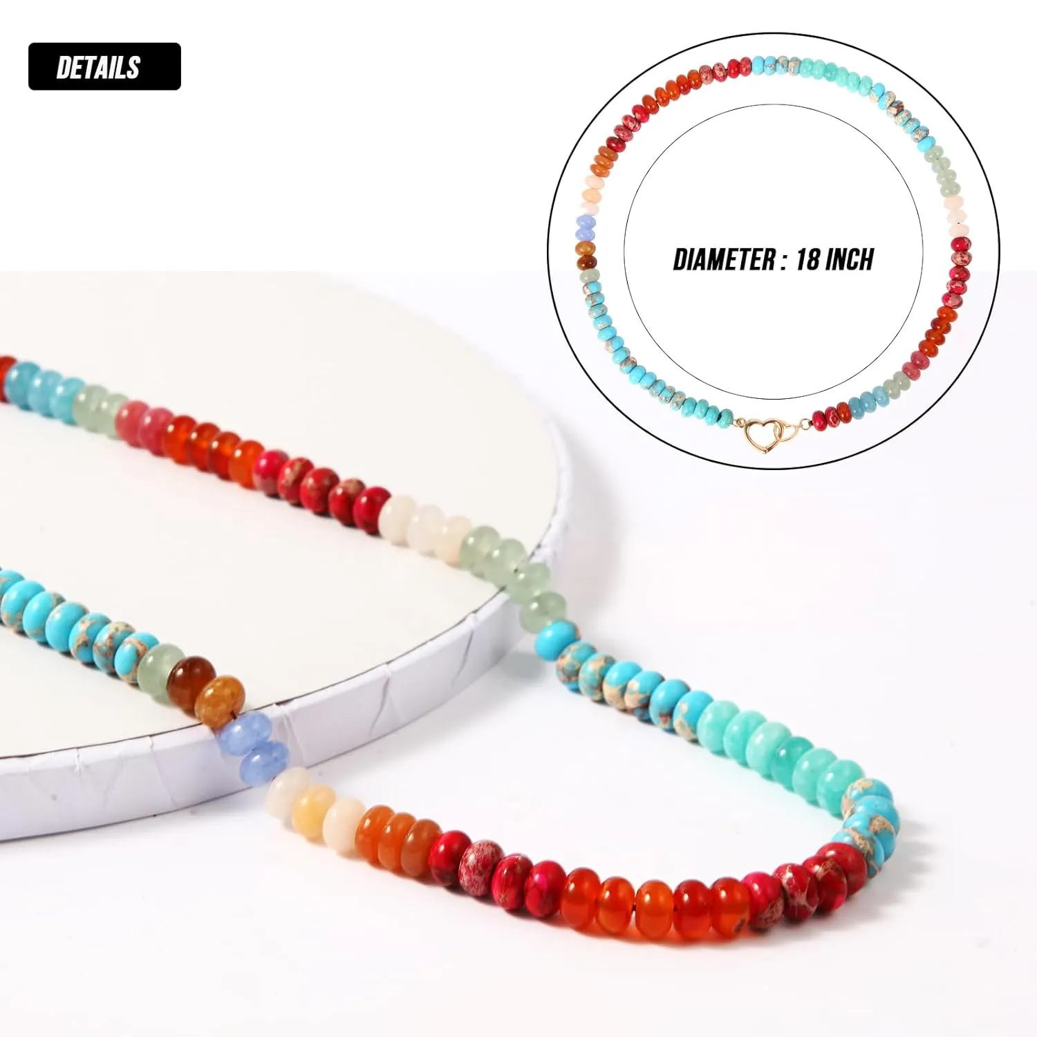 Handmade Beaded Gemstone Choker Necklace for Women Boho Colorful Rainbow Natural Stone Bead Necklaces Beach Summer Jewelry (Boho)