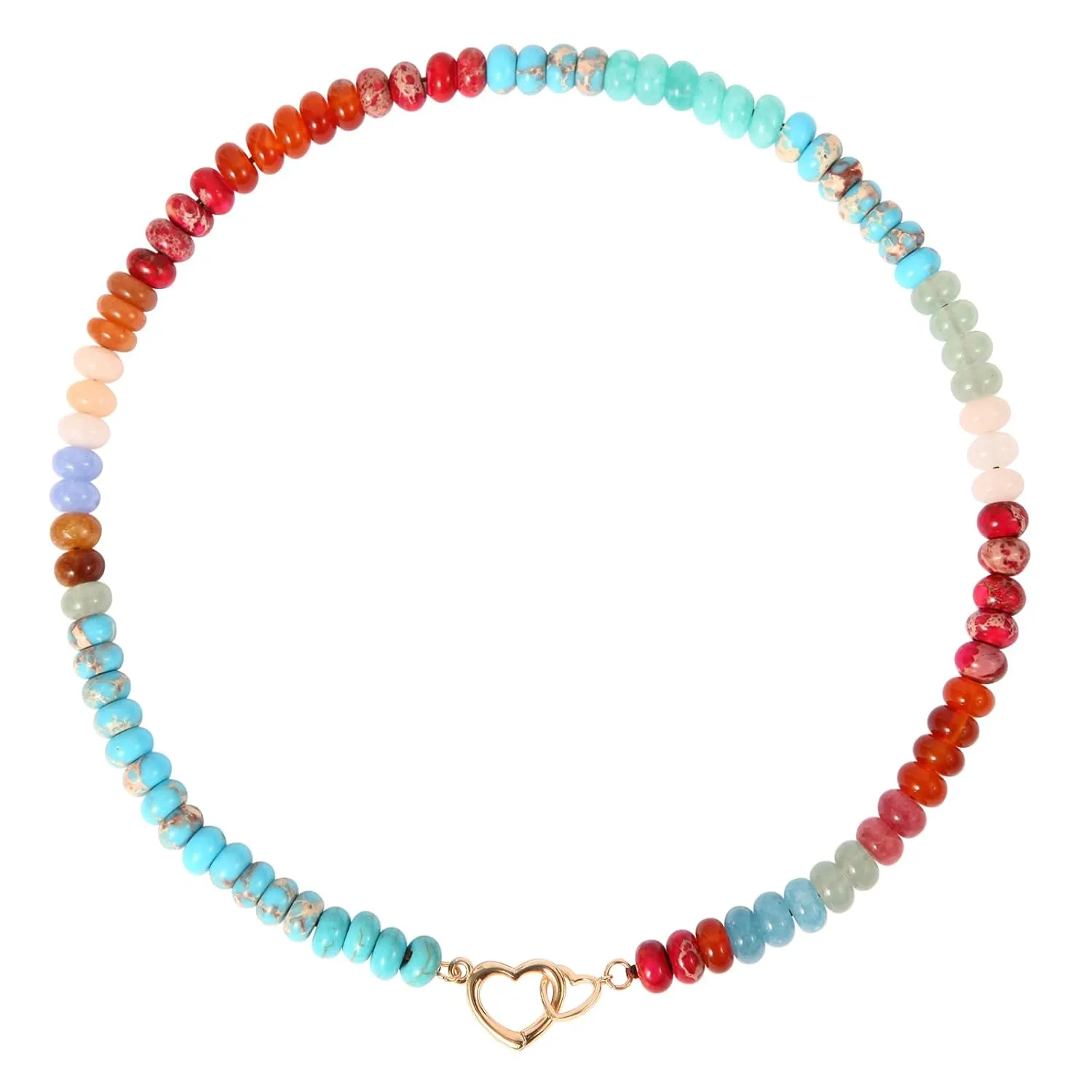 Handmade Beaded Gemstone Choker Necklace for Women Boho Colorful Rainbow Natural Stone Bead Necklaces Beach Summer Jewelry (Boho)