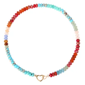 Handmade Beaded Gemstone Choker Necklace for Women Boho Colorful Rainbow Natural Stone Bead Necklaces Beach Summer Jewelry (Boho)