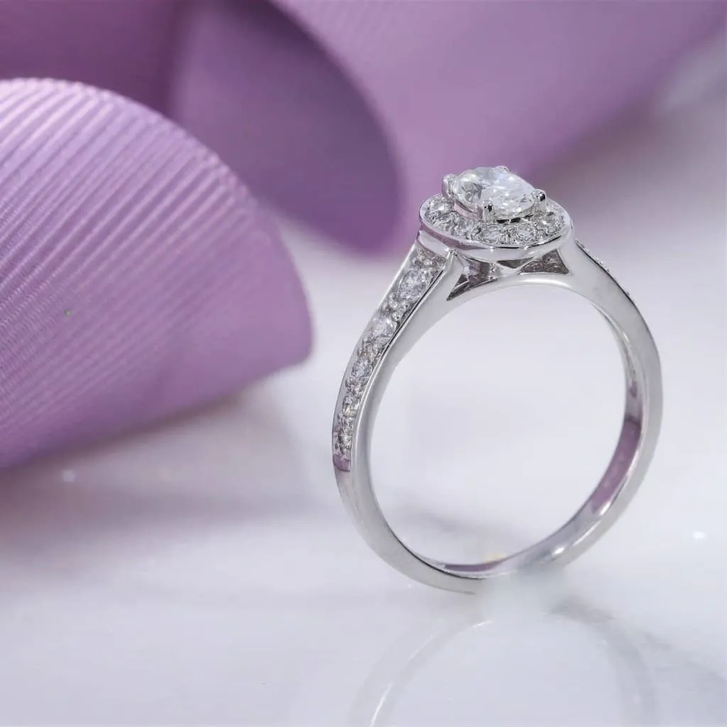 HAZEL | Oval Halo Diamond Set in 18ct White Gold 1.00ct
