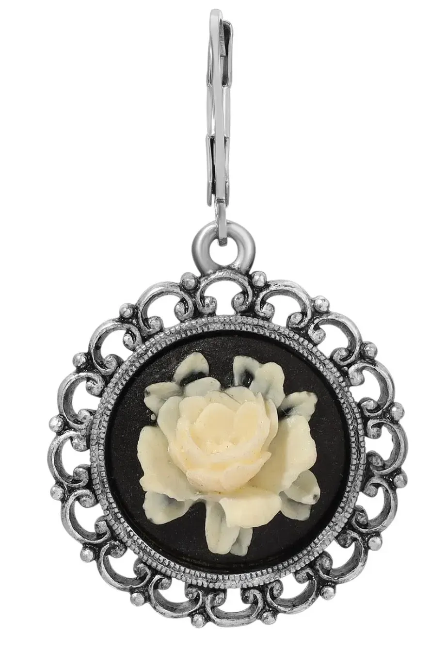 Ivory White Flower Cameo Drop Earrings