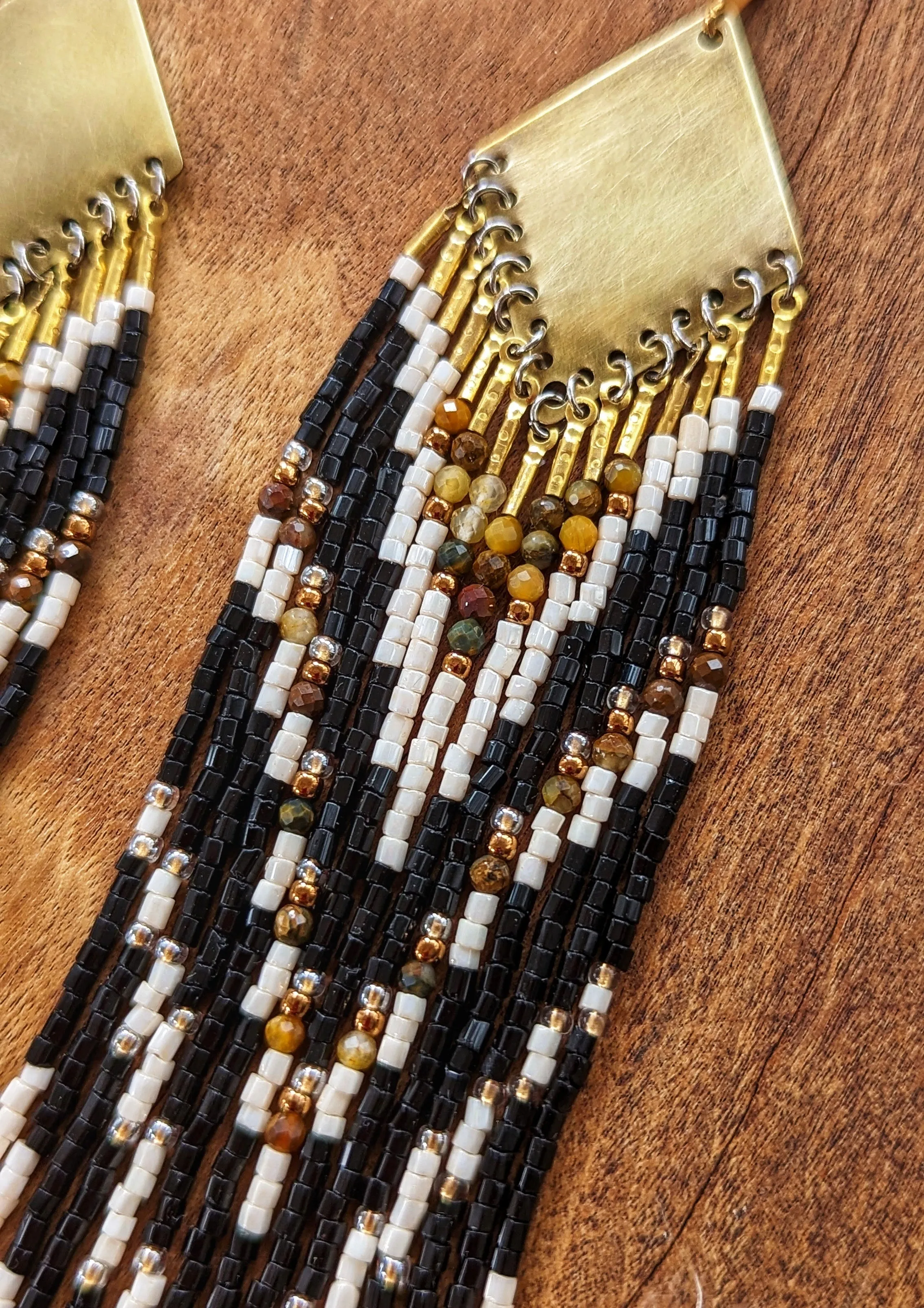Katherine Black Stone Seed Bead Earrings