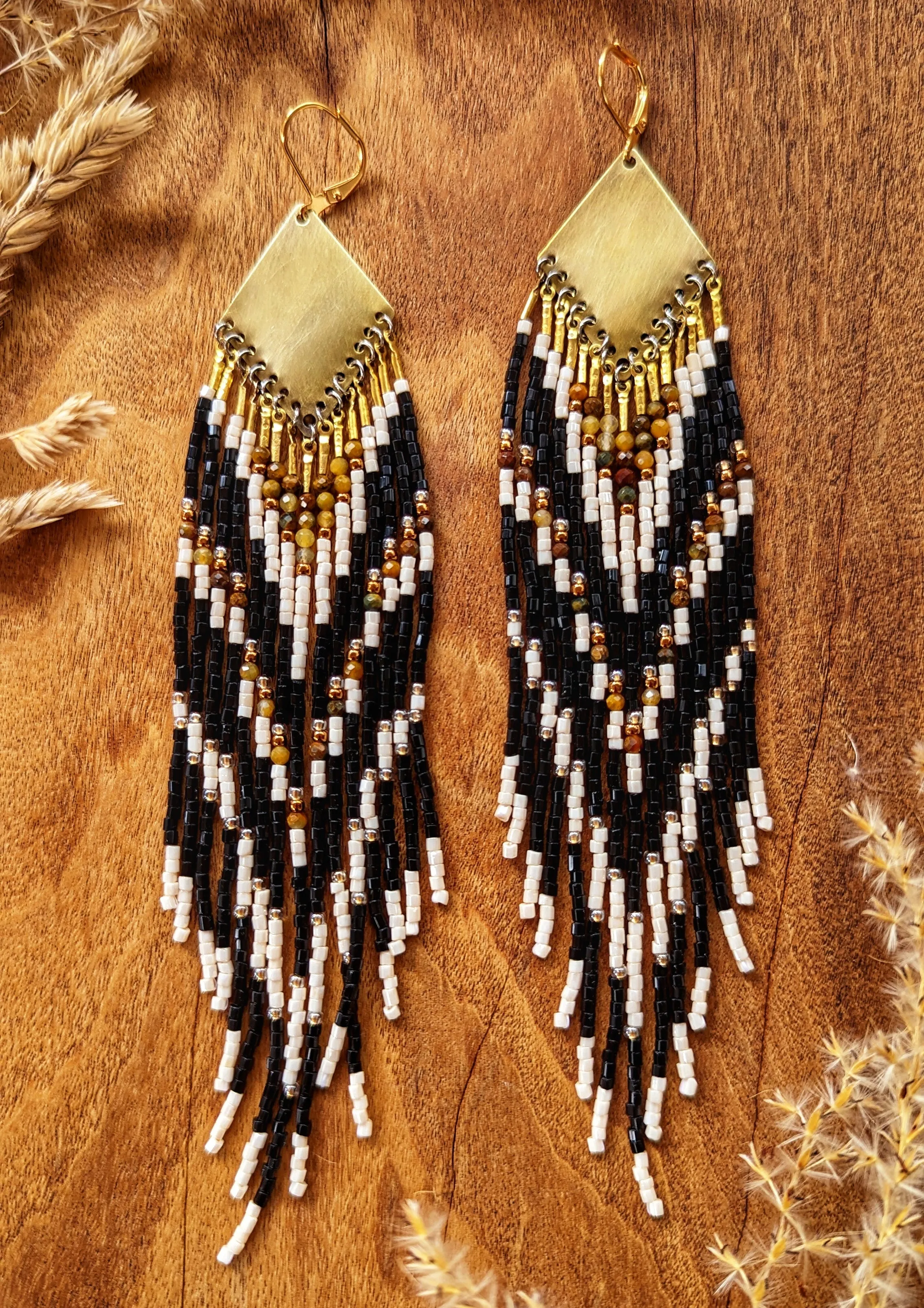 Katherine Black Stone Seed Bead Earrings