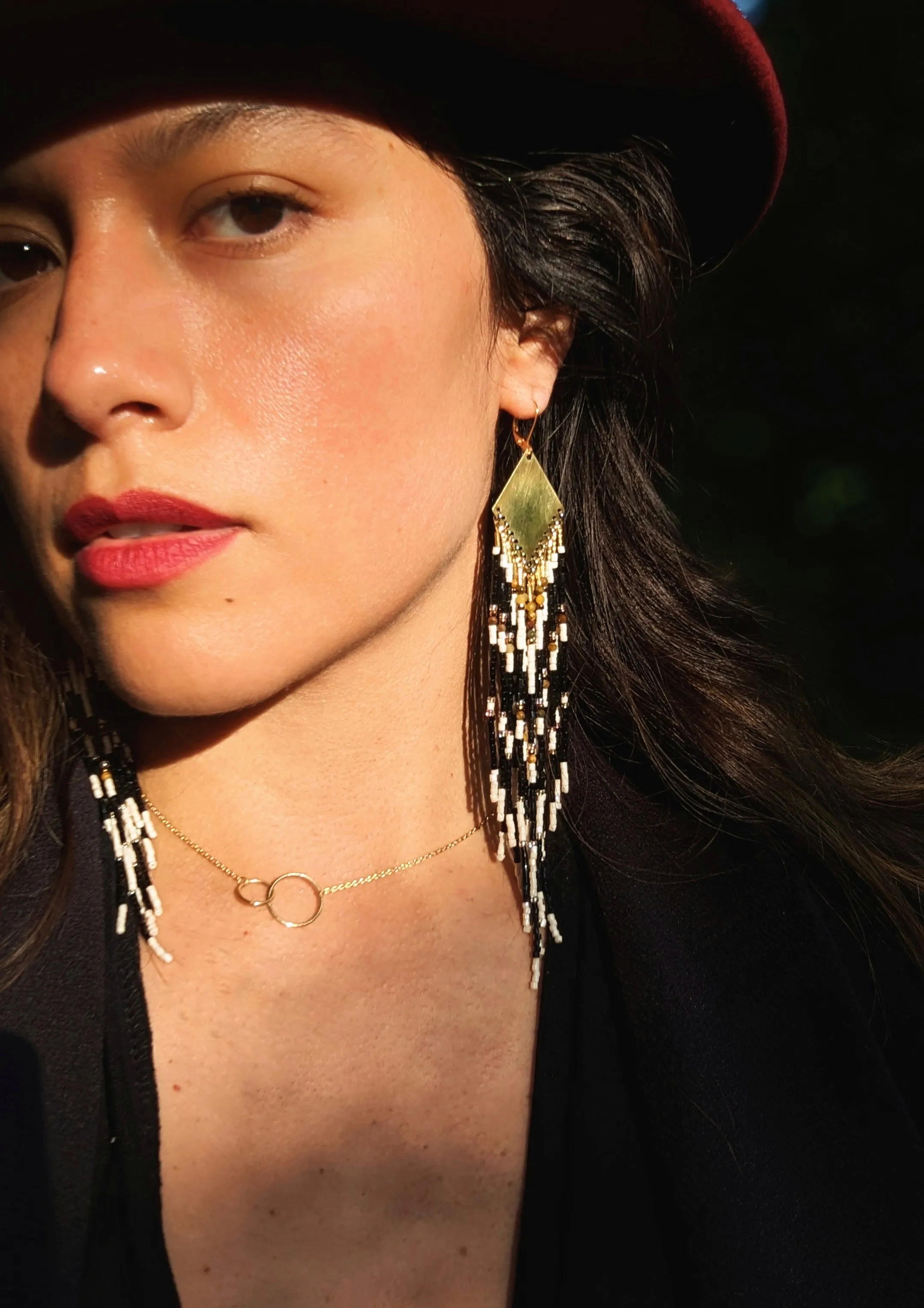 Katherine Black Stone Seed Bead Earrings
