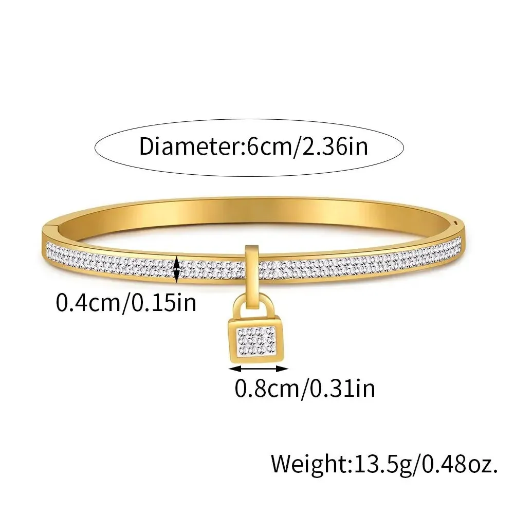 Ladies Luxury Crystal Lock Pendant Titanium Steel Bracelet Bangles
