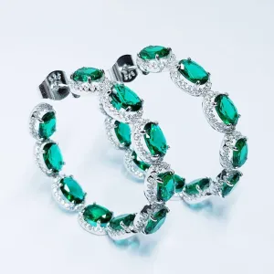Large Green Earrings, Statement Earrings, Glamourous Jewelry, Emerald and Diamonds
