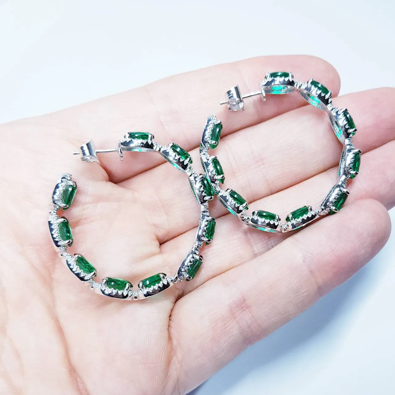 Large Green Earrings, Statement Earrings, Glamourous Jewelry, Emerald and Diamonds