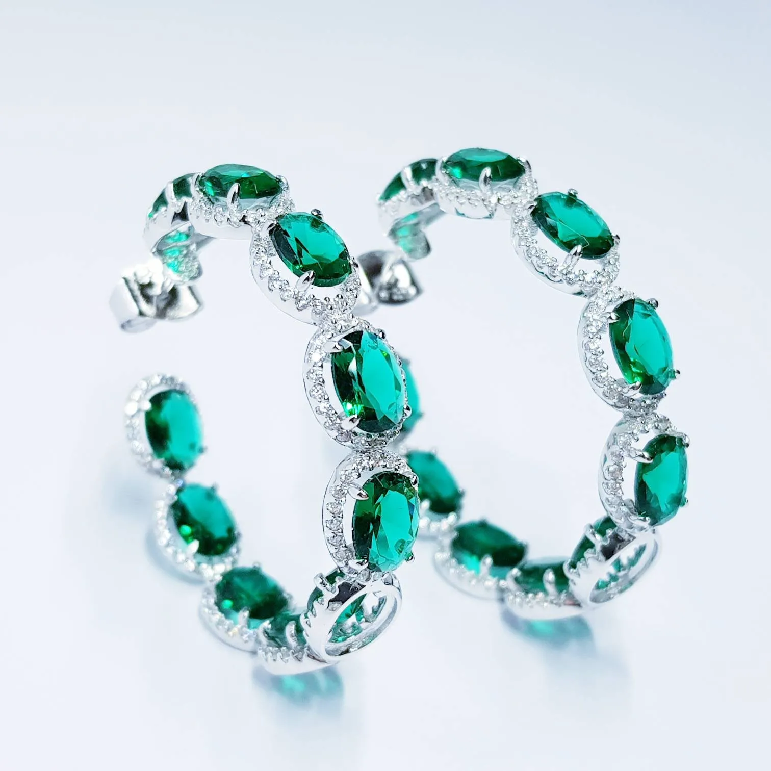 Large Green Earrings, Statement Earrings, Glamourous Jewelry, Emerald and Diamonds