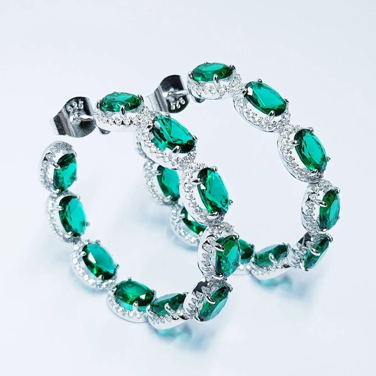 Large Green Earrings, Statement Earrings, Glamourous Jewelry, Emerald and Diamonds