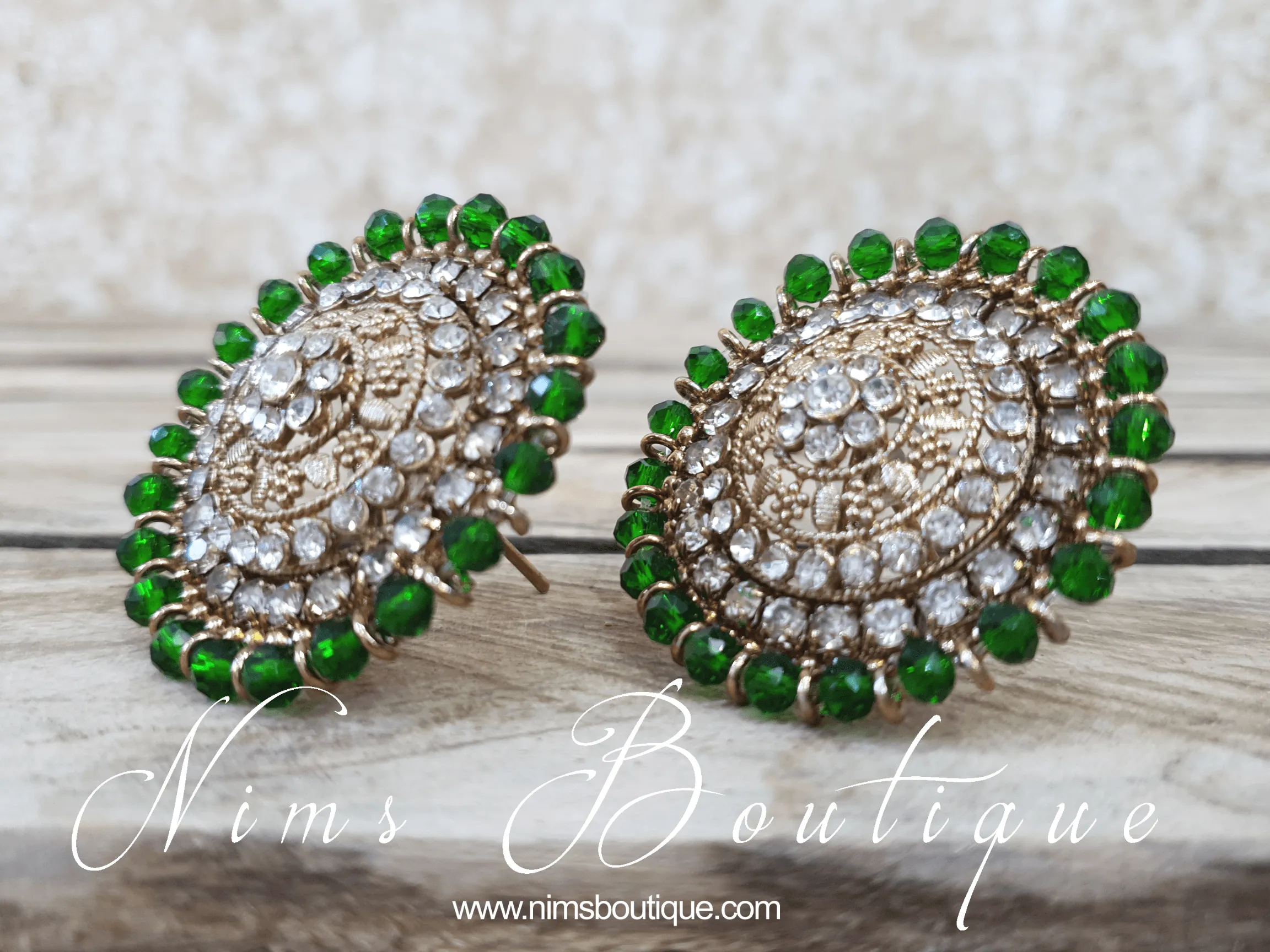 Large Royal Antique Gold & Green Stud earrings